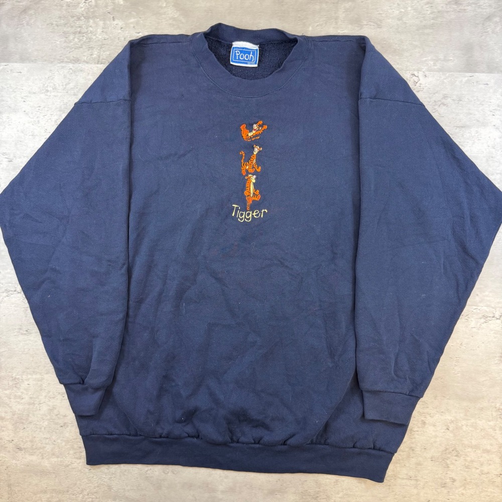 Vintage Disney Pooh Tigger Embroidered Navy Blue Crewneck Sweatshirt XL